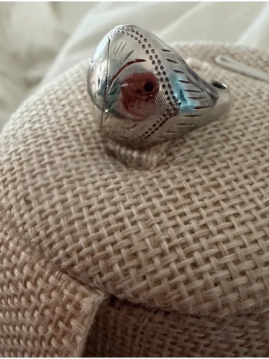 Engraved Sterling Silver Dome Ring - Silver - Picture 4 of 5